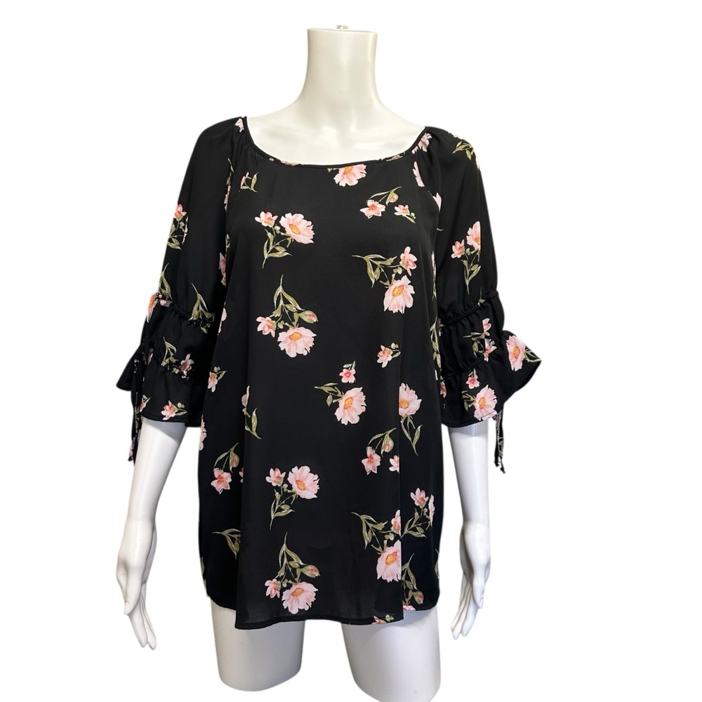 Luxology Floral Blouse Black Pink Size L